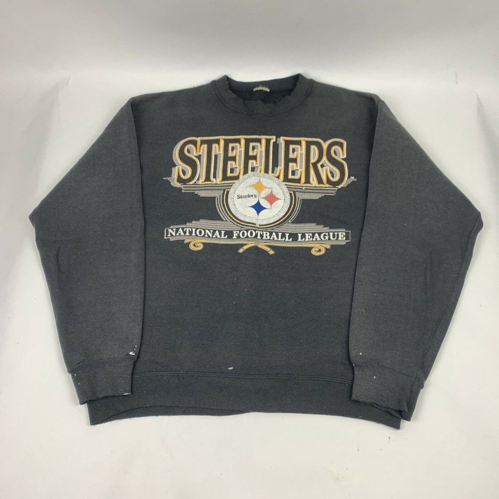 Vintage Pittsburgh Steelers Sweatshirt Mens L NFL Football Trench 80s-90s Black